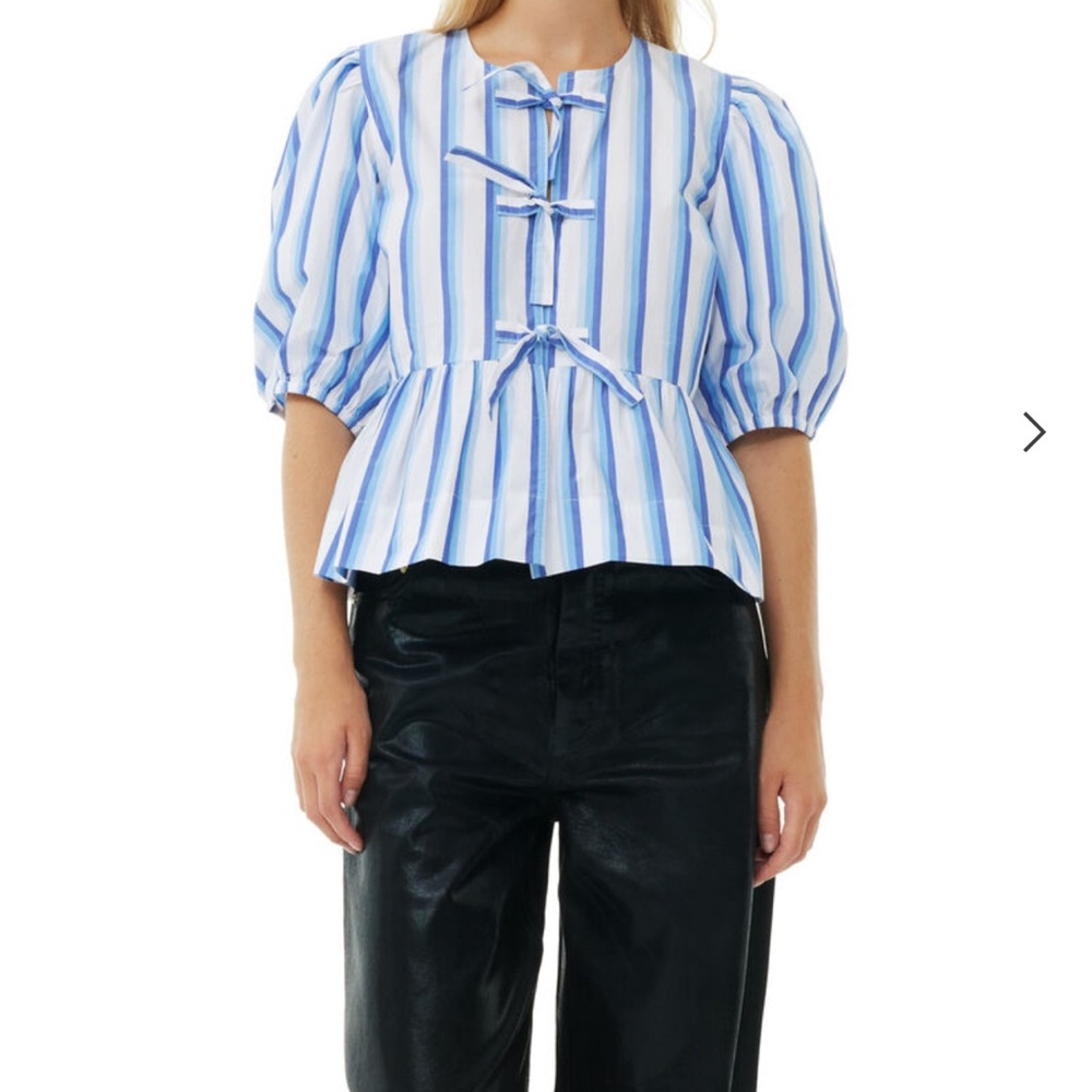 Ganni Blue and White Striped Blouse